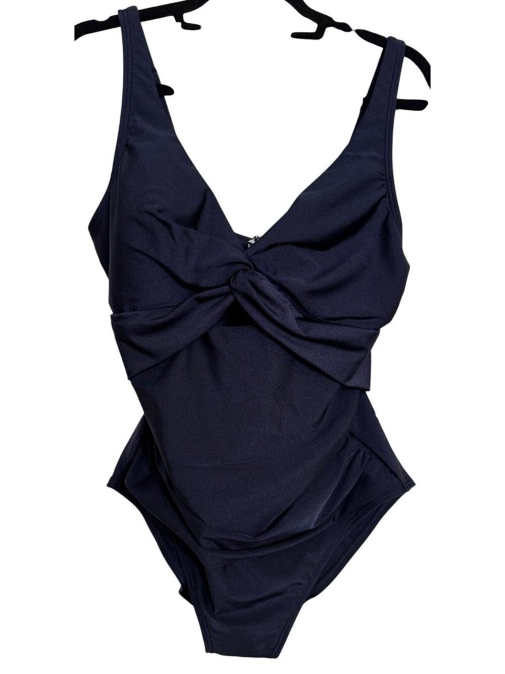 DKNY Shirred Keyhole Size Large Navy One Piece Swim Suit Padded NWT $80